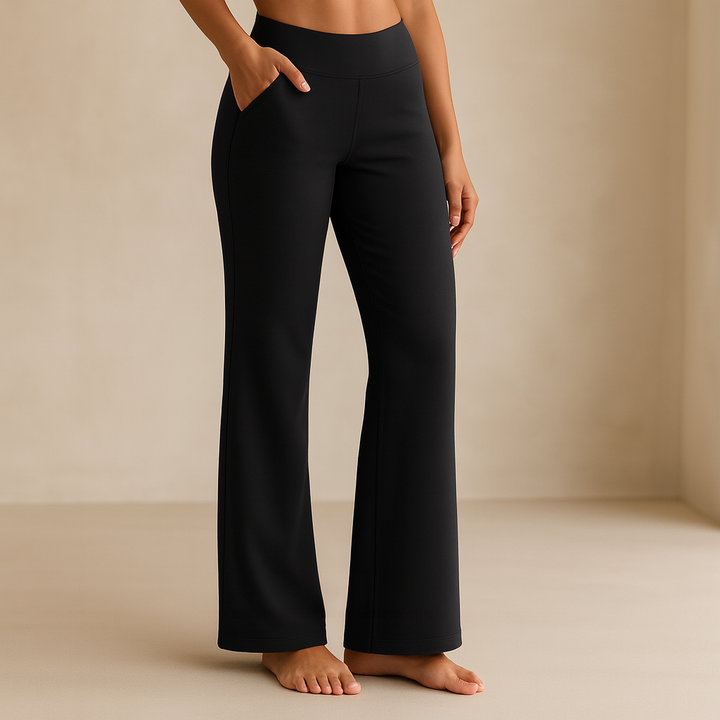 Detailansicht der elastischen Damen Stretchhose. Zeigt hochwertige Verarbeitung & Stoffstruktur.