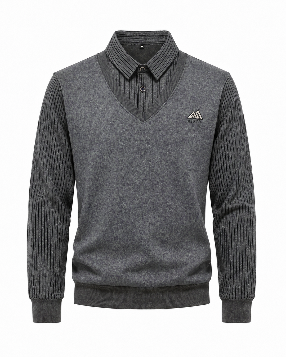 Herren 2-in-1 Pullover mit elegantem Hemdkragen und V-Ausschnitt. Ideal für Business Casual & Freizeitmode.