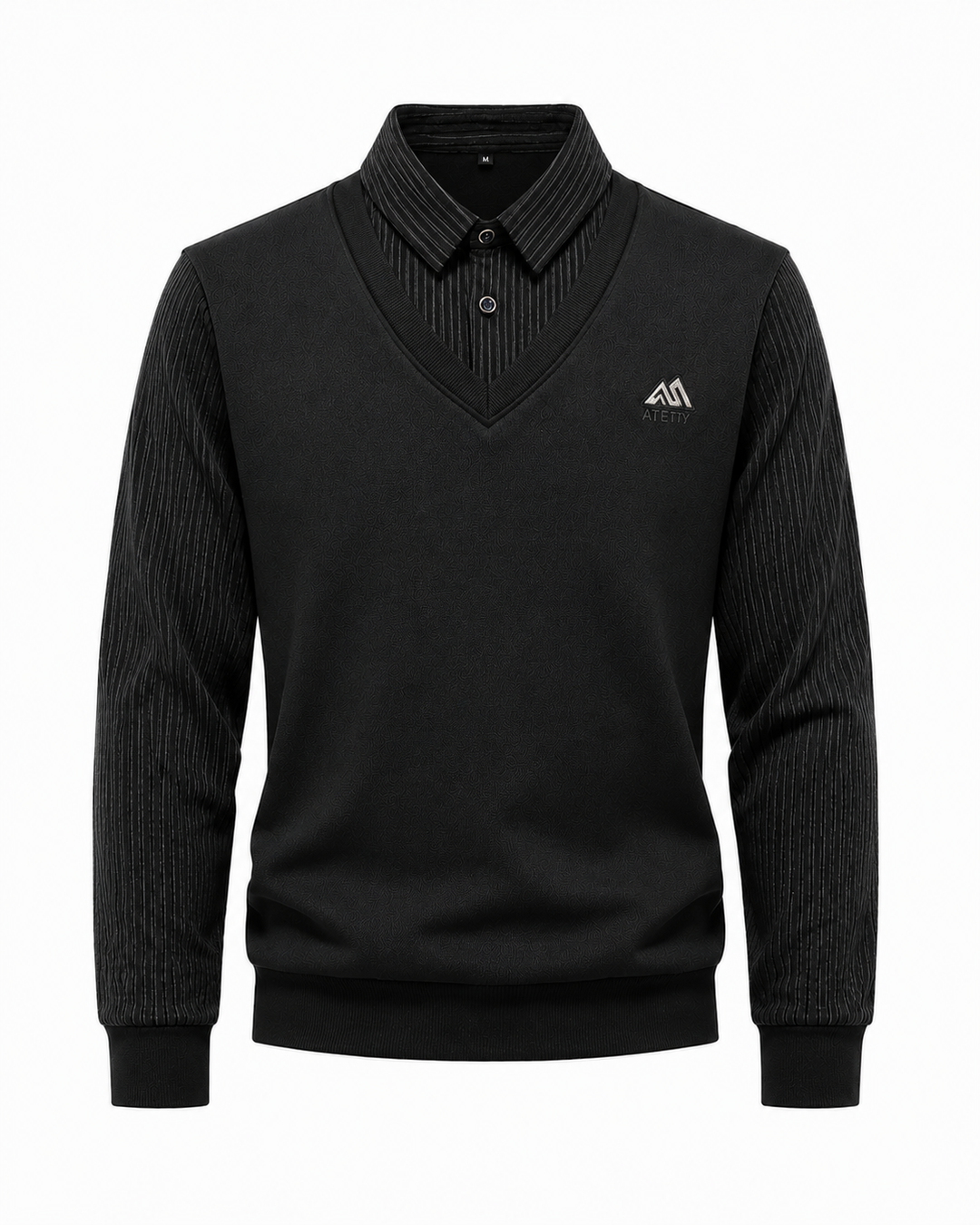 Eleganter Herrenpullover im 2-in-1 Design. V-Ausschnitt und Hemdkragen. Perfekt für Herbst & Winter.