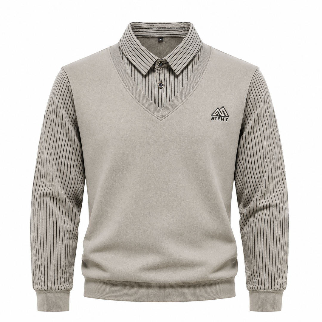 Vielseitiger Herren-Strickpullover mit Hemdkragen & V-Ausschnitt. Optimal für Business Casual und Smart Casual.