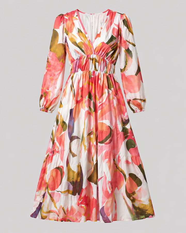 Schickes rosafarbenes Damenkleid, florales Maxikleid für Frühling und Sommer. Ideal für festliche Anlässe.