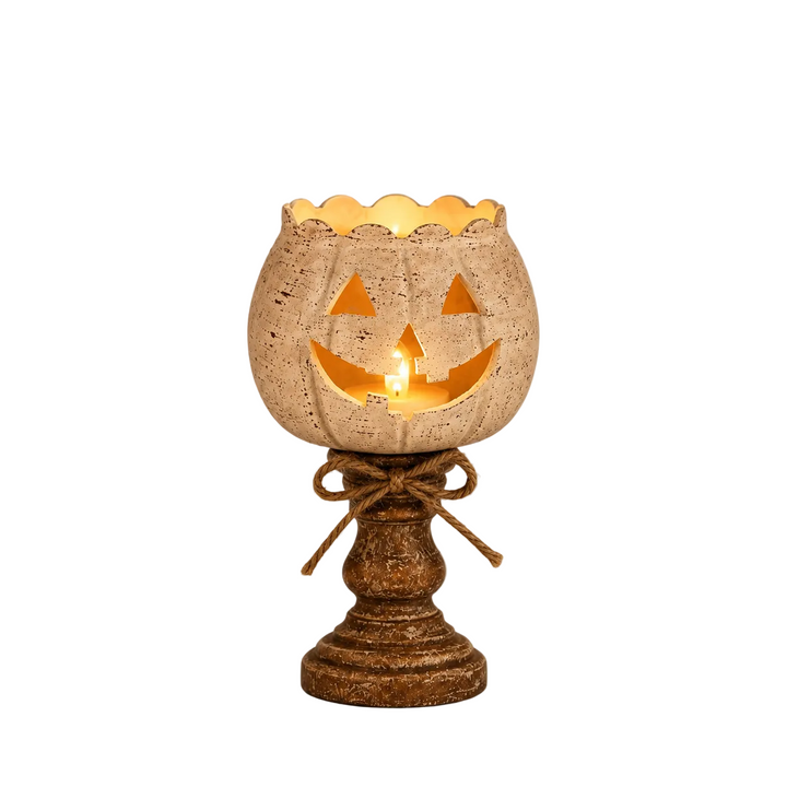 LED-Kürbisdeko mit warmem Licht für Halloween und Herbst; freistehend und ideal als Tisch- oder Regal-Deko.