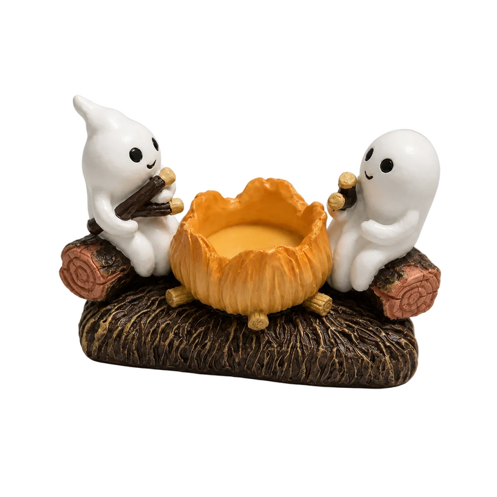 Halloween Geister-Kerzenhalter aus Harz, mystische Tischdeko für Spuknacht und Herbst.