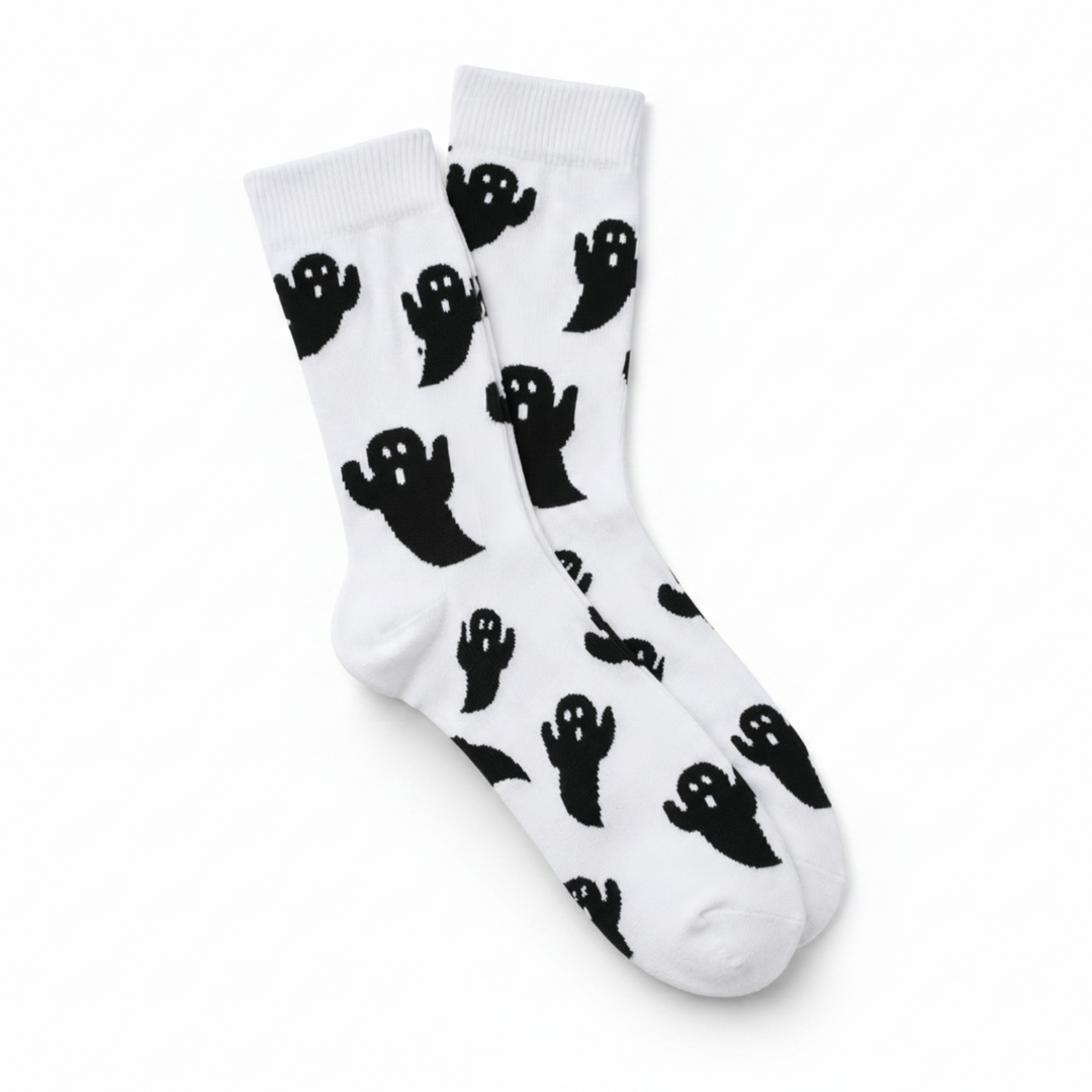 Unisex Halloween-Socken mit gruseligen Geistern, mittelhohe Passform. Perfekt für Kostüme und saisonale Outfits.