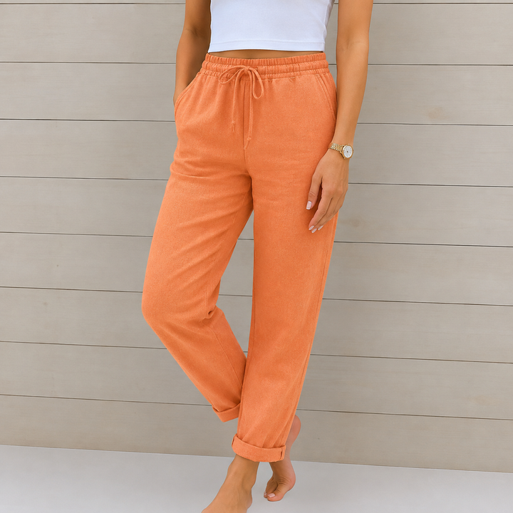 Stylische Damen Sommerhose, Kordelzug, Relaxed Fit, perfekt für bequeme und modische Outfits.