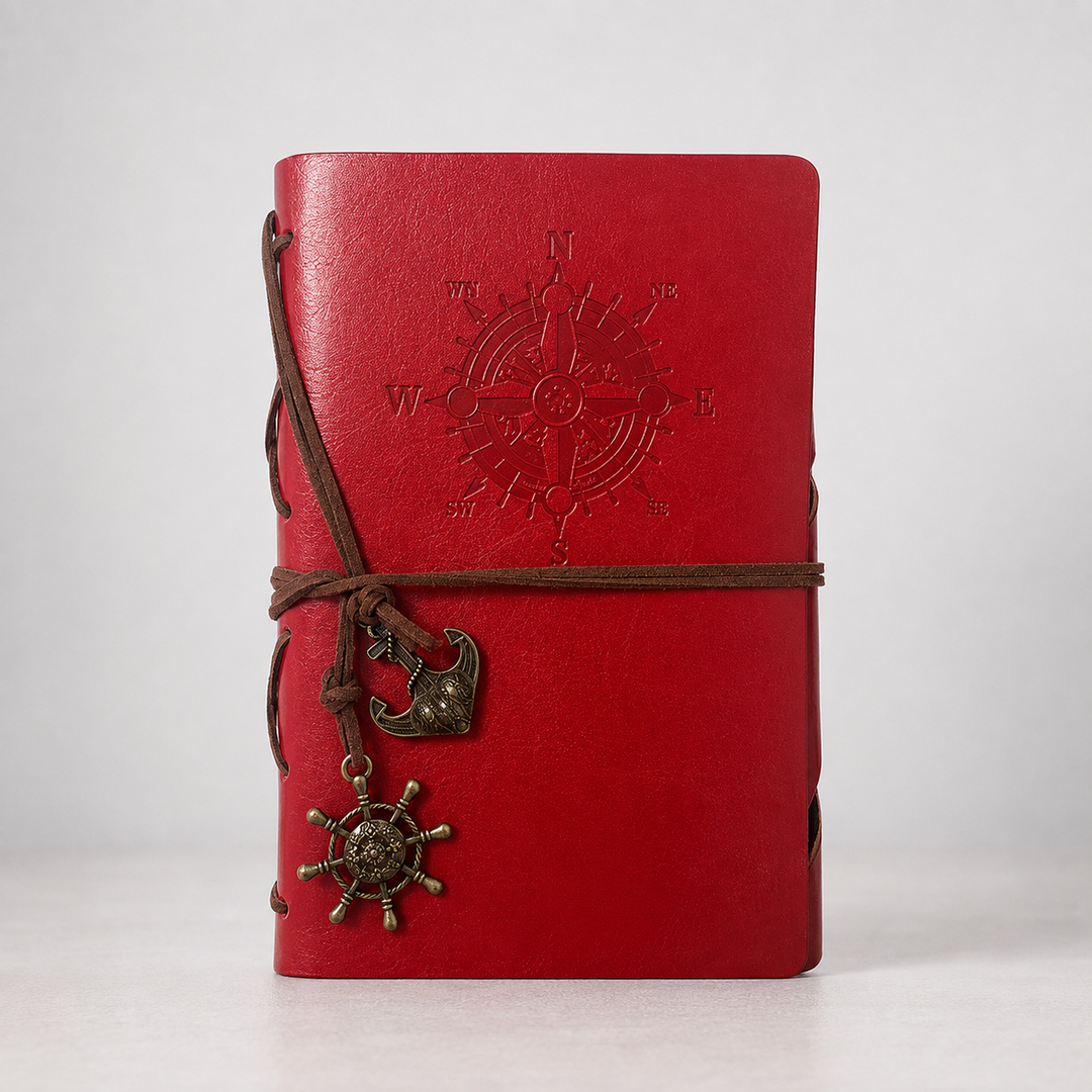 Vintage Notizbuch PU-Leder, nachfüllbar, mit eleganter Kompass-Prägung. Dein perfekter Reisebegleiter.