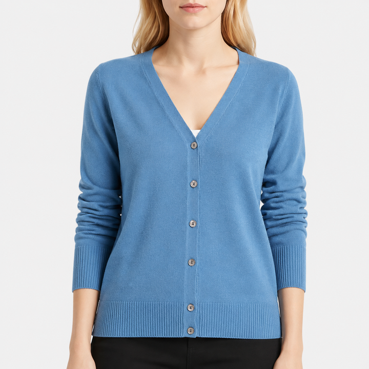 Hochwertiger Damen Cardigan mit V-Ausschnitt, Knöpfen, ideal für den stilvollen Alltag im Herbst.