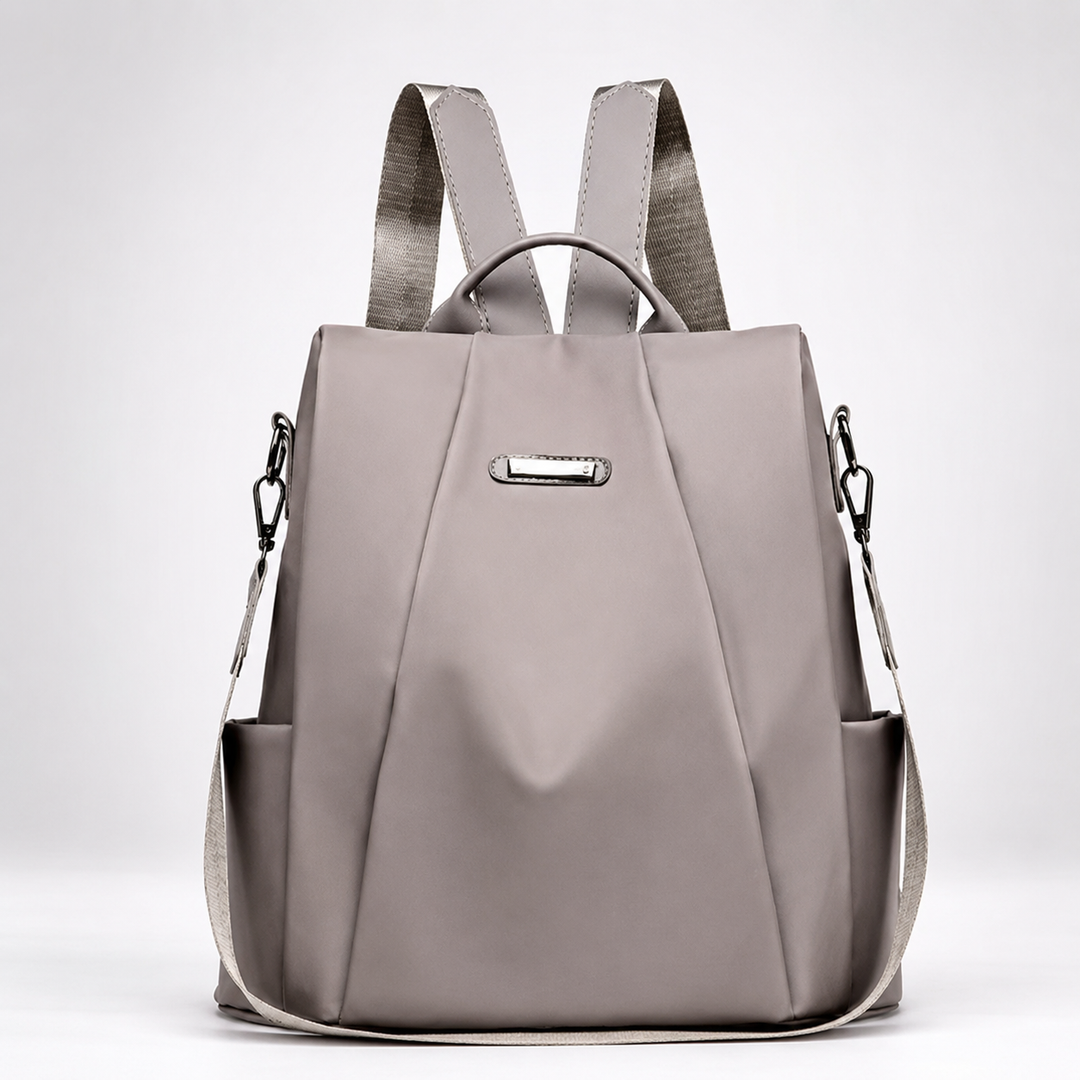 Leichter Damen Nylon-Rucksack in Schwarz/Grau, ideal als bequem-organisierte Umhängetasche für den Alltag.