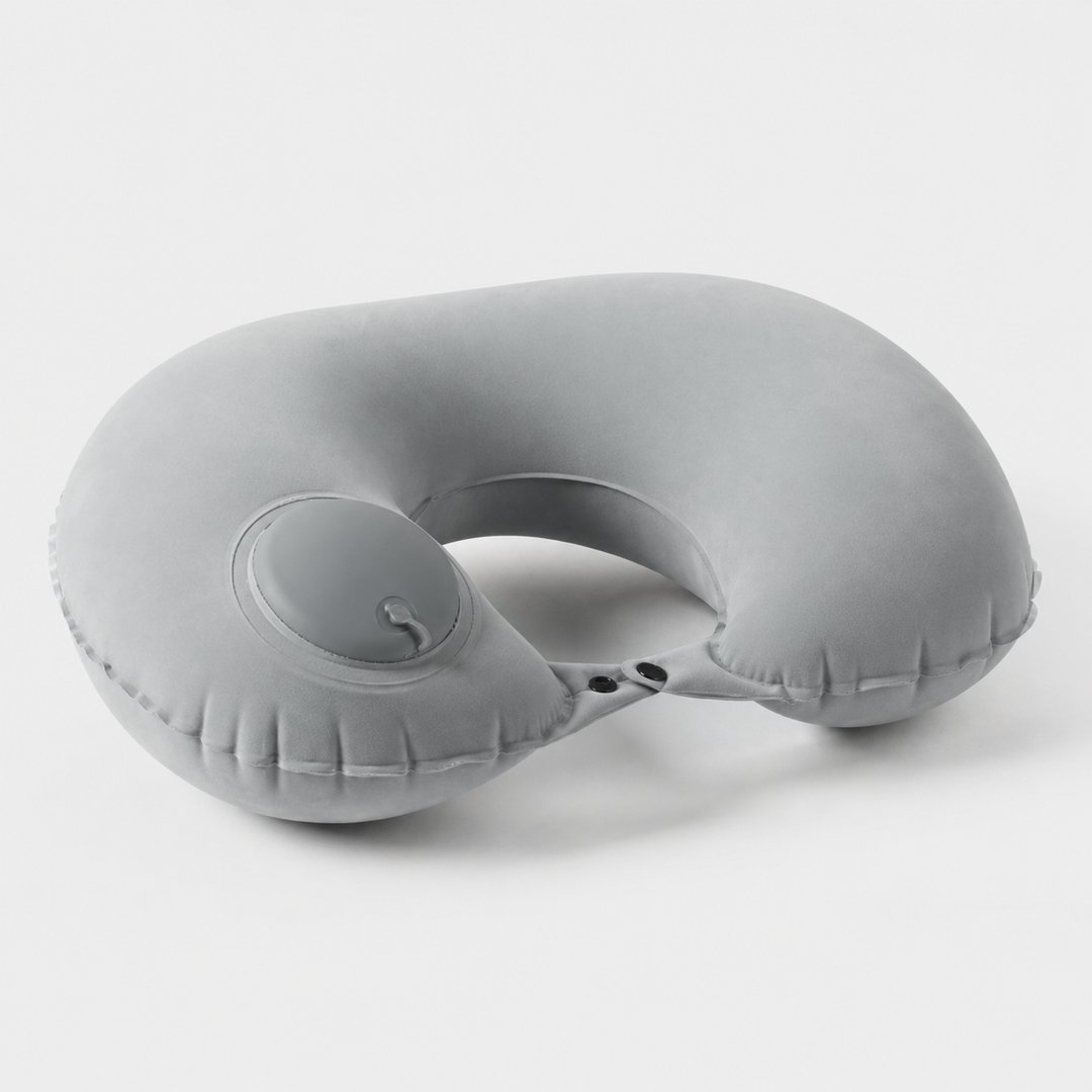 Komfortables Nackenkissen aufblasbar. Ergonomische Nackenstütze für Flugzeug, Auto, Zug. Perfekt für Reisekomfort.
