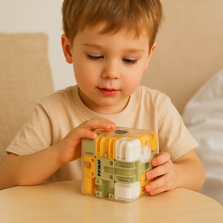 Farbenfrohes 3D Labyrinth-Puzzle mit Tierformen. Denkspiel für Kinder, ideal zur Förderung von Logik & Feinmotorik.