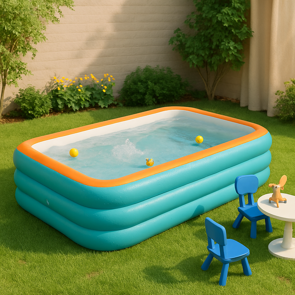 Aufblasbares Planschbecken, großer Gartenpool für Sommer-Wasserspaß, ideal für Kinder und Erwachsene.