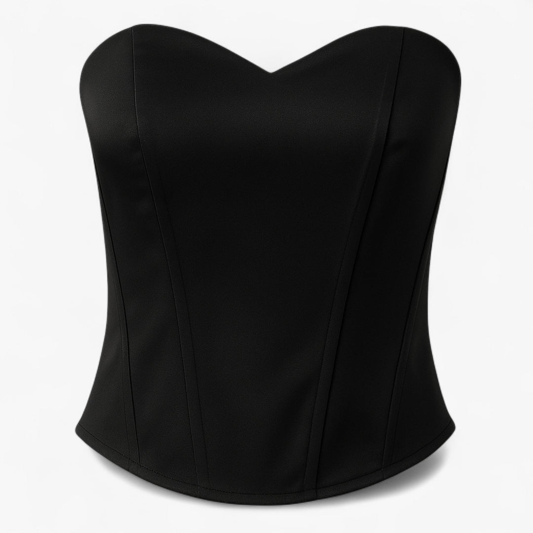 Elegantes schwarzes Damen Korsett-Top mit Bustier und Reißverschluss, ideal für Abendlooks & festliche Anlässe.