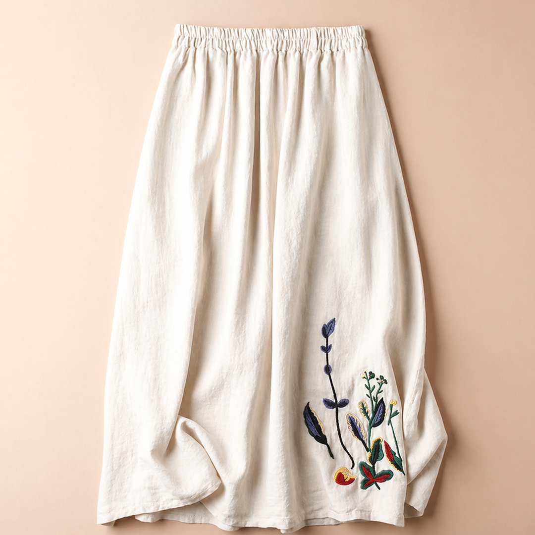 Eleganter Damen Midirock mit elastischem Bund und detaillierter Stickerei. Perfekt für Sommer & Freizeit.