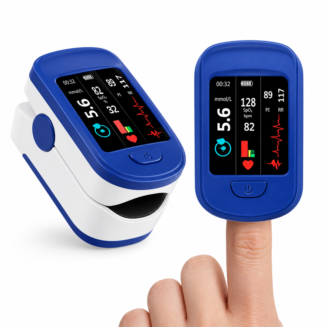 Digitales Finger-Pulsoximeter zur präzisen SpO₂- & Pulsfrequenzmessung, ideal für Zuhause & unterwegs.