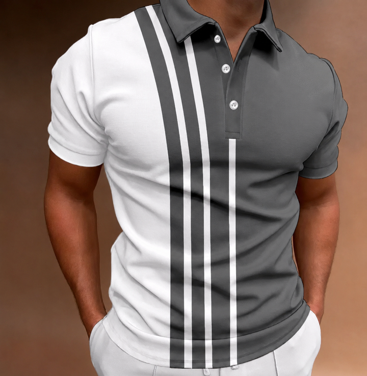 Elegantes & sportliches Herren Polo-Shirt in Zweifarb-Optik, kurzärmliges Oberteil für moderne Herrenmode.