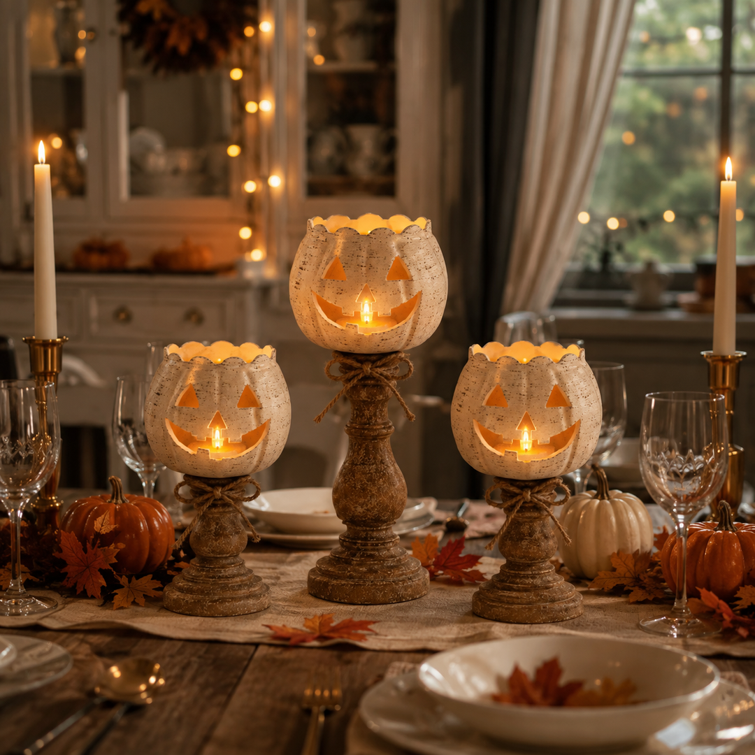 Grinsender LED-Dekokürbis mit warmem Licht, perfekt als Fensterbank- oder Tischdeko für Halloween.