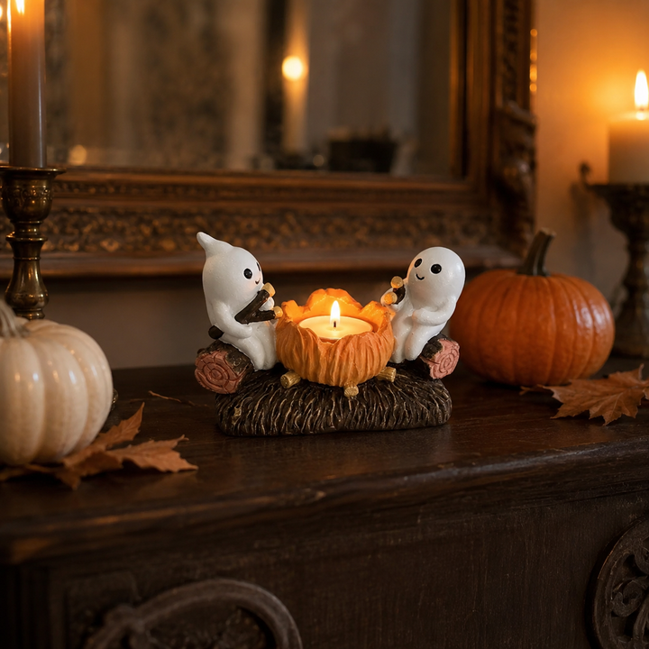 Mystische Harzfigur: Geister-Kerzenhalter für Halloween, perfekte Herbstdeko und gruselige Atmosphäre.