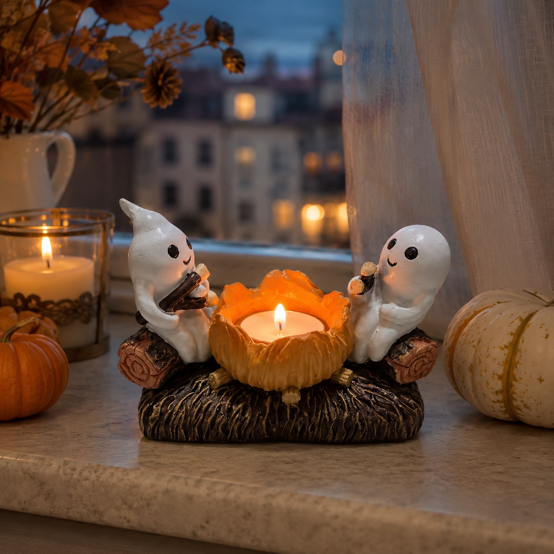Geister-Kerzenhalter, einzigartige Halloween Harzfigur und dekorative Tischdeko.
