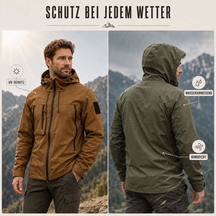 Robuste Fahrradjacke für Herren, wind- & wasserdicht, mit reflektierenden Elementen für Sicherheit.