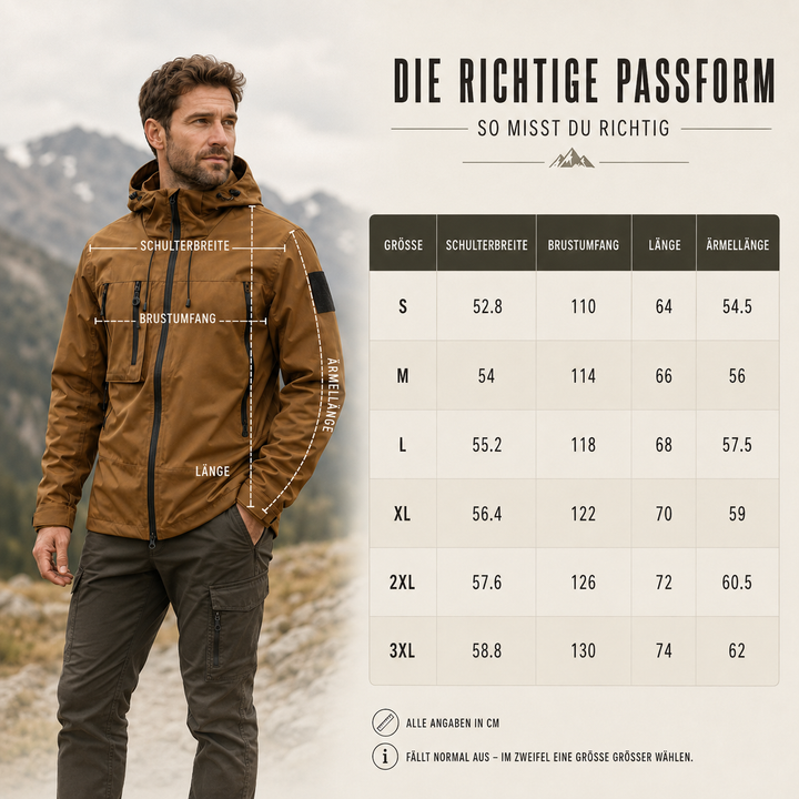 Herren Wanderjacke, wasserdicht & atmungsaktiv, mit Kapuze, für Outdoor-Abenteuer im Herbst.