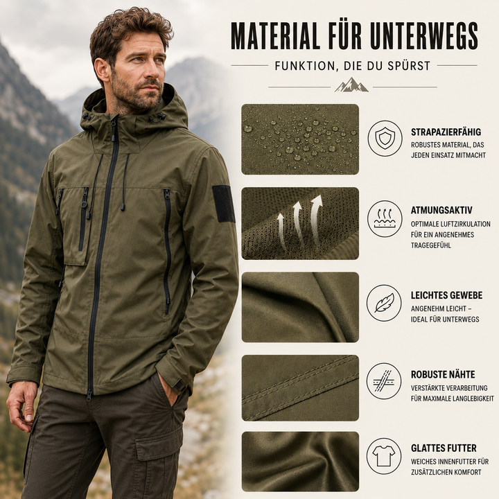 Winddichte Herren Outdoorjacke, lässig und bequem, mit Reißverschluss und praktischen Taschen.