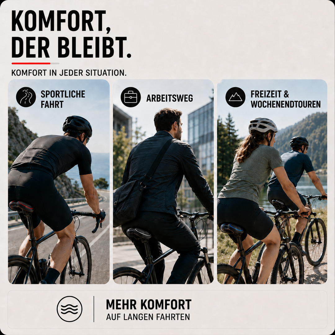 Professioneller Zeitfahrradsattel, schwarz, mit Druckentlastungszone für Triathlonfahrer.