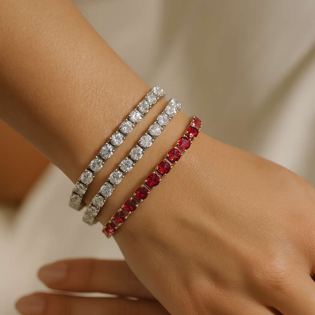 Stilvolles Zirkonia Tennisarmband, unisex, für einen Hauch von Glamour. Hochwertiges Accessoire.