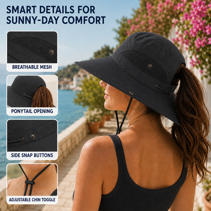 Atmungsaktiver Sonnenhut unisex mit breiter Krempe. Ideal für Outdoor, Strand & Reise. Bietet UV-Schutz.