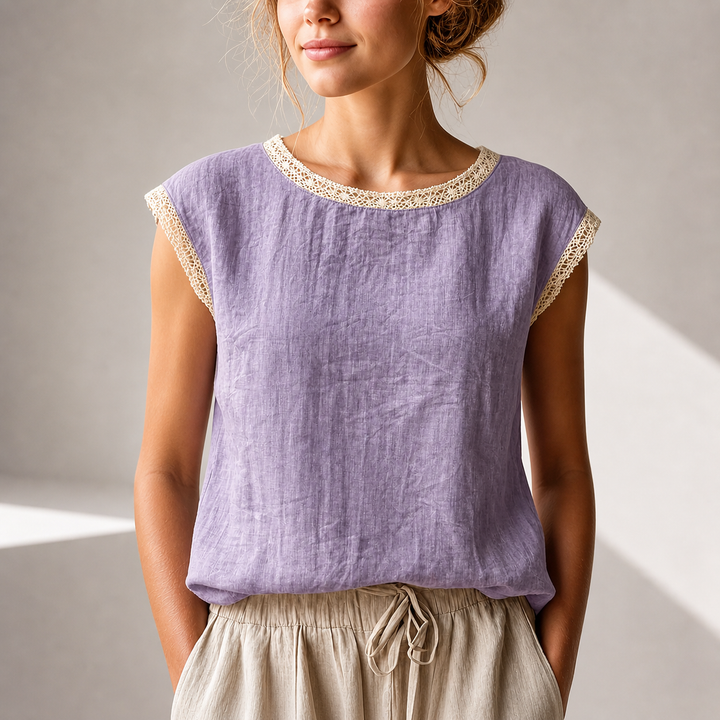 Vielseitige Damenbluse mit Spitzenbesatz, locker & bequem. Kurze Ärmel, ideal für Freizeit & elegante Looks.