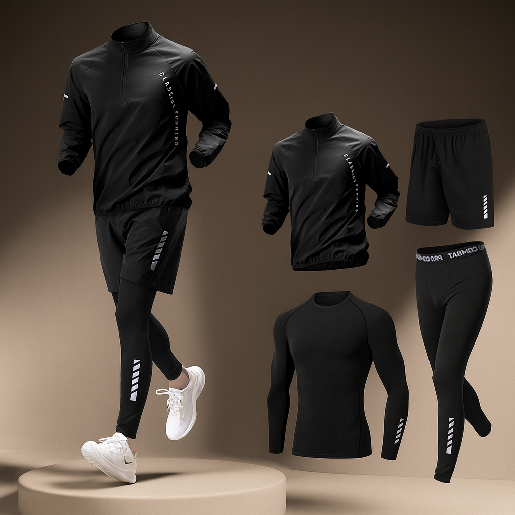 Komfortables Herren Sportset: Kompressionskleidung & atmungsaktive Laufbekleidung für intensives Training.