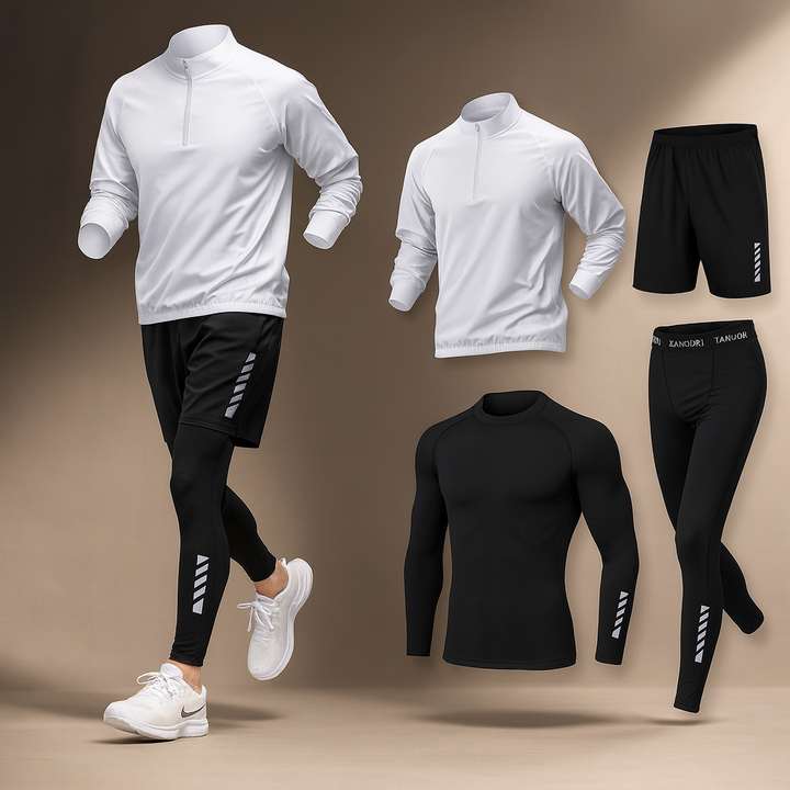 Herren 4-teiliges Sport- & Trainingsset, ideal für Fitness, Laufen & Workout. Atmungsaktive Activewear für Männer.