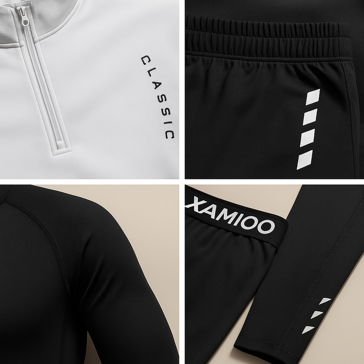Ganzjahres Herren Activewear Mehrteiler: Langarm, T-Shirt, Hose & Shorts für vielseitige Sportaktivitäten.