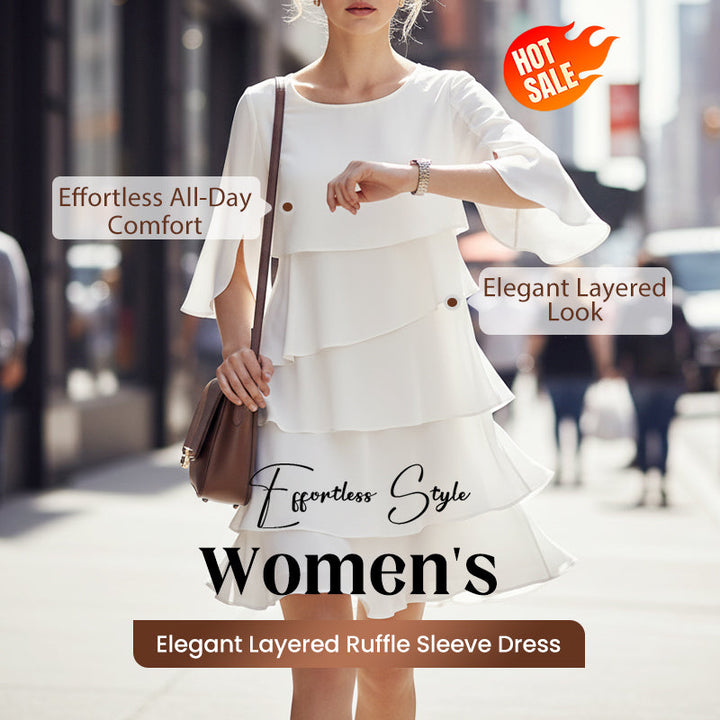 Rosa Damen Schichtkleid mit eleganten Puffärmeln, fließend. Ideal für Sommer & Freizeit.