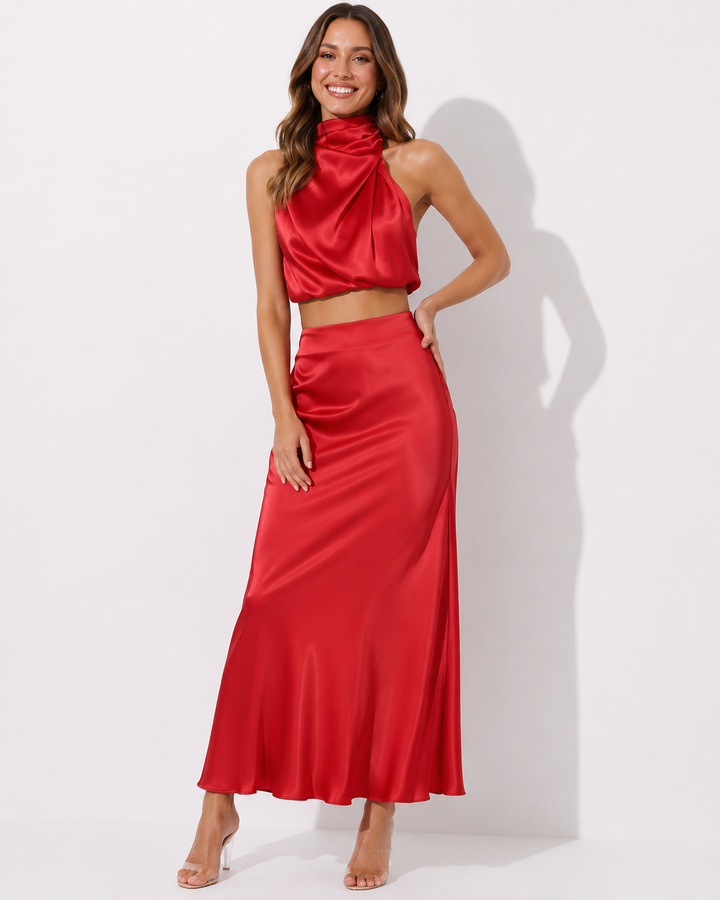 Modisches Damen Abendkleid Set: Zweiteiler mit Rock & Oberteil, ideal für elegante Partys und Events.