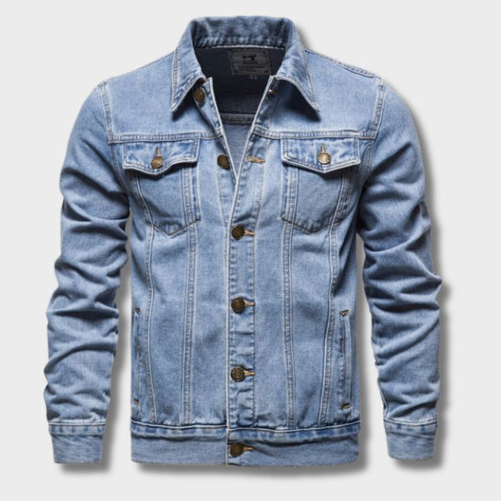 Klassische Herren Jeansjacke Darrel mit Knopfleiste in Dunkelblau für zeitlose Freizeit-Looks.