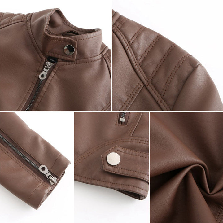 Trendige lila Damen Übergangsjacke mit Hochkragen, elegant und modisch für Freizeitaktivitäten.