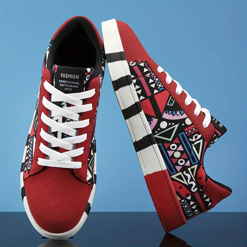 Urbaner Herren Sneaker mit auffälligem, buntem Graffiti-Allover-Muster und robuster, griffiger Sohle.