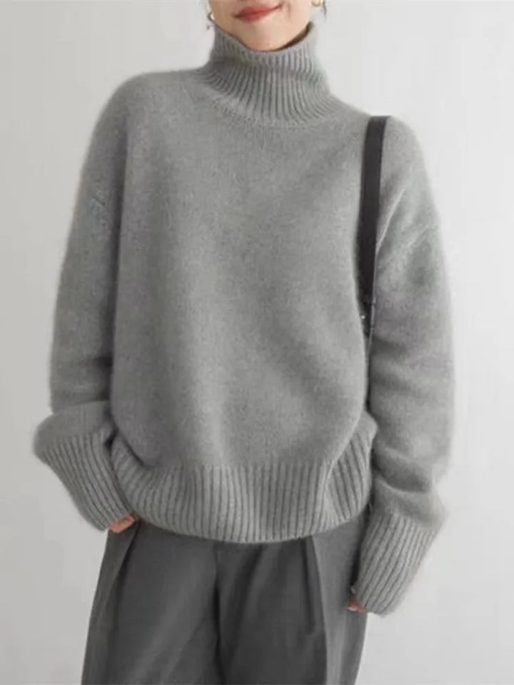 Bequemer Frauen Strickpullover mit Rollkragen, einfarbig und elegant, ideal für den Alltag.