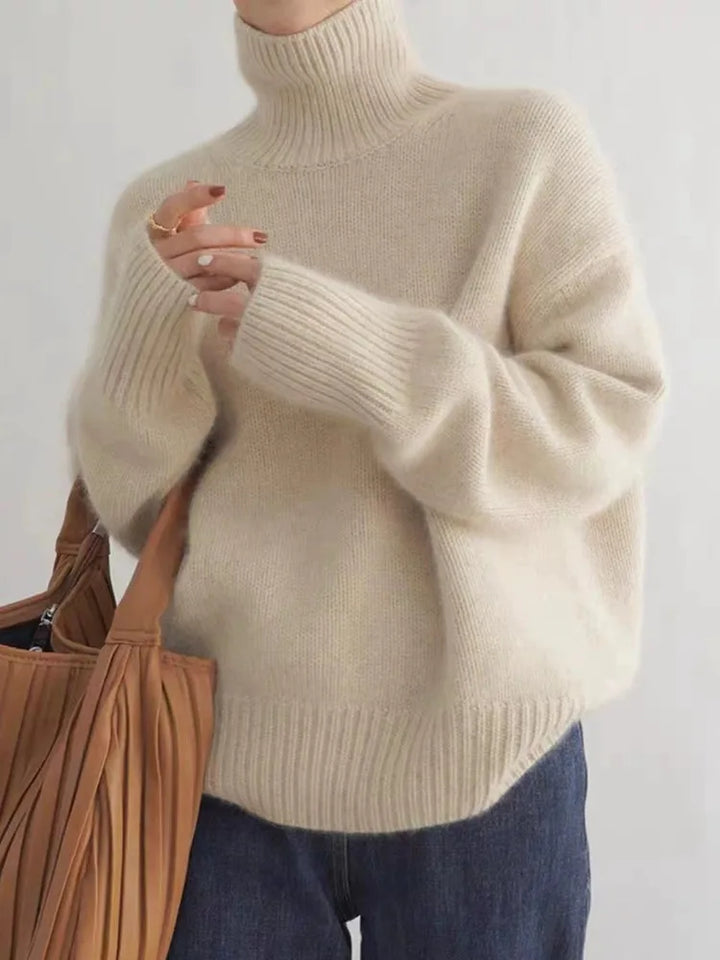 Eleganter Damen Rollkragenpullover in Beige. Warmer Strickpullover für Herbst & Winter, ideal für Freizeit & Büro.