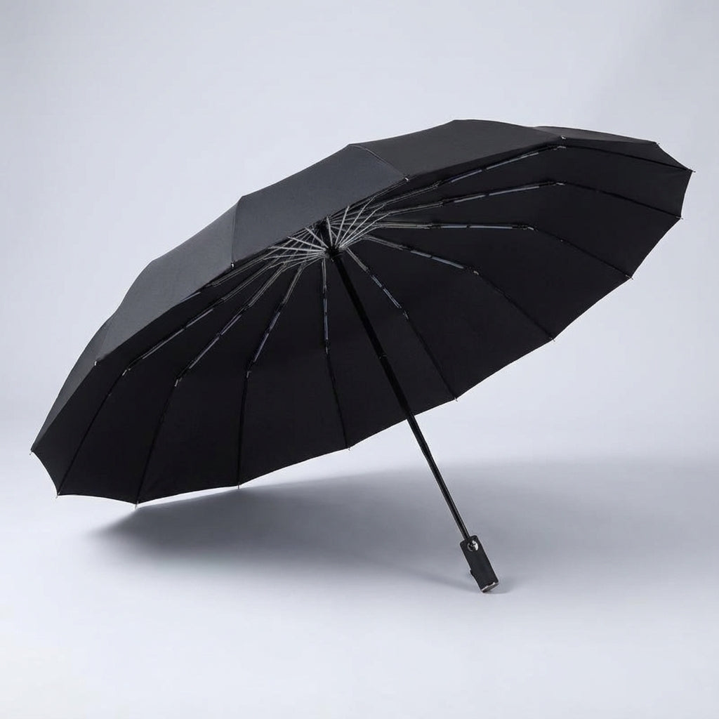 Offener blauer Regenschirm mit Automatikfunktion RainGuardPro, windbeständig für jedes Wetter.