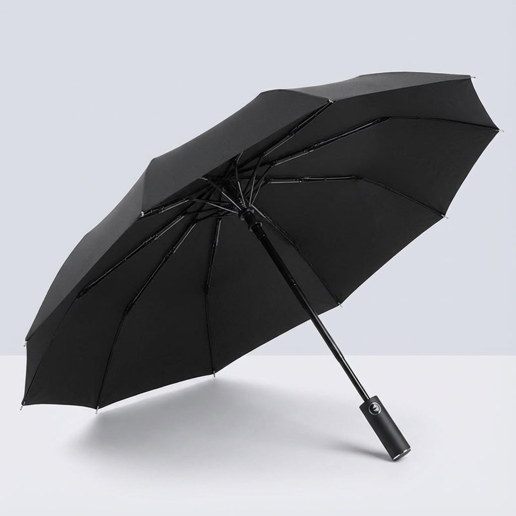 Handlicher, kompakter Reise-Regenschirm RainGuardPro, leicht verstaubar in Tasche, perfekt für Reisen.