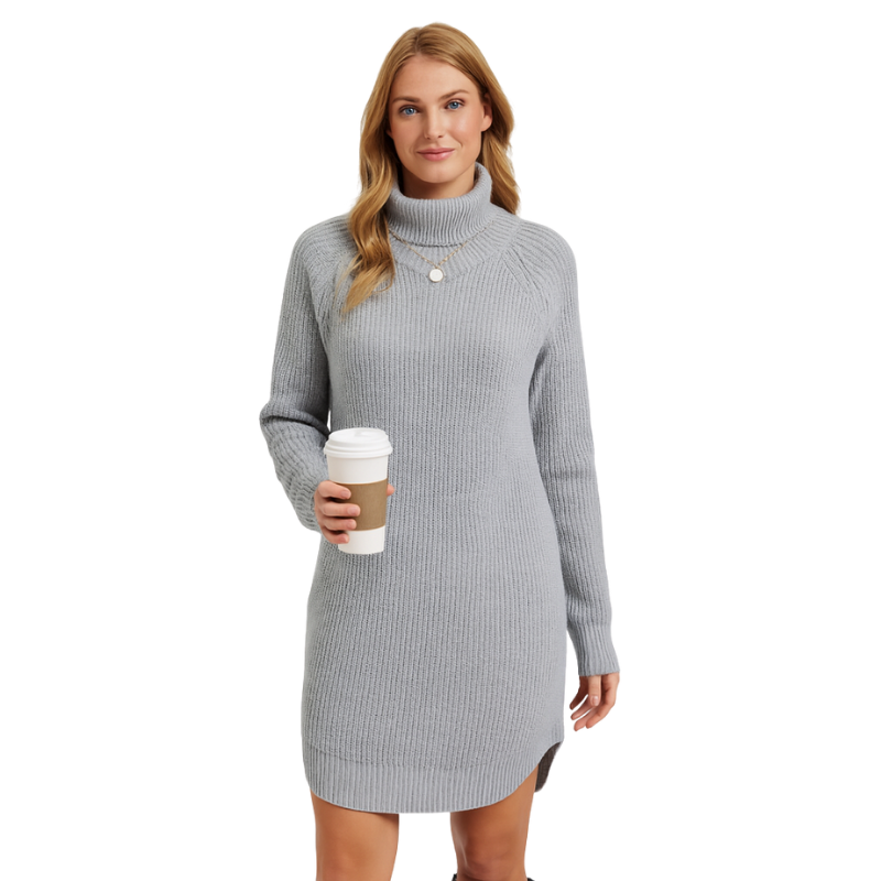 Gemütliches Damen Strickkleid Amira, warm und stylish, ein Must-have für die kühle Jahreszeit.
