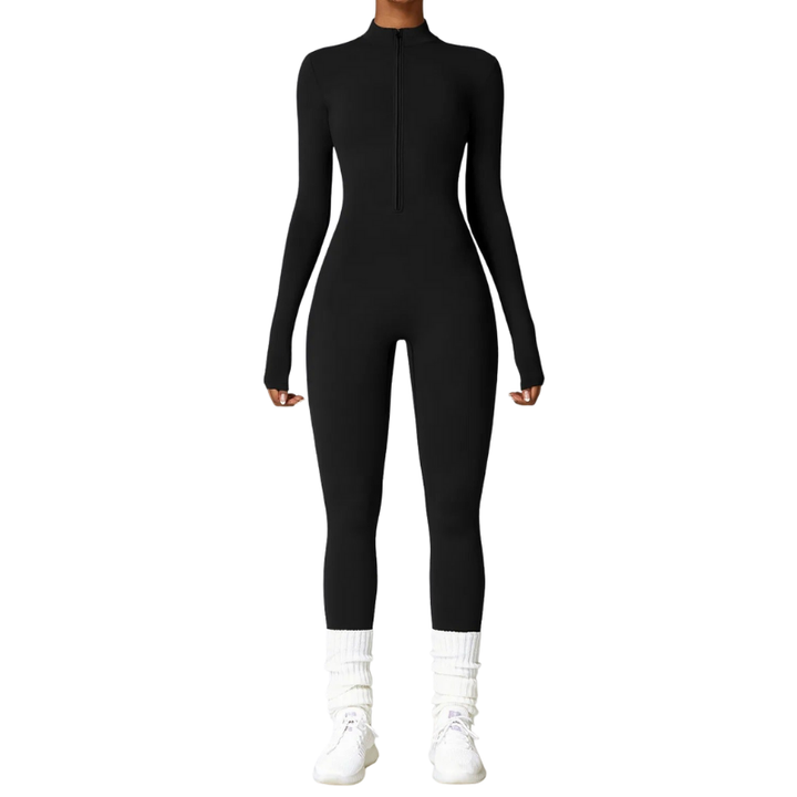 Damenbekleidung Jumpsuit Langarm, Reißverschluss vorne, hoher Kragen, bequem und modisch.