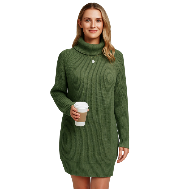 Modernes Strickkleid Amira, figurbetont, doch komfortabel, für einen stilvollen Auftritt.