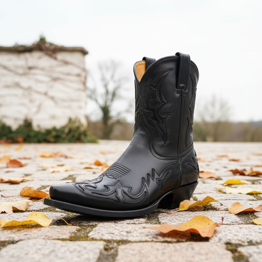 Unisex Cowboystiefel aus Leder im klassischen Western-Stil für Damen & Herren, ideal für Herbst & Frühling.