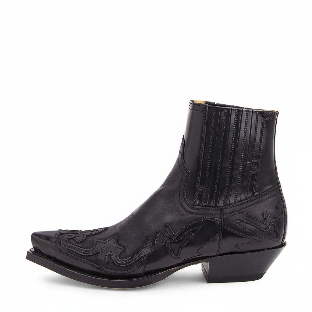 Robuste Herren Cowboystiefel aus Leder im klassischen Western-Stil, perfekt für lässige Herbst- und Frühlingsoutfits.