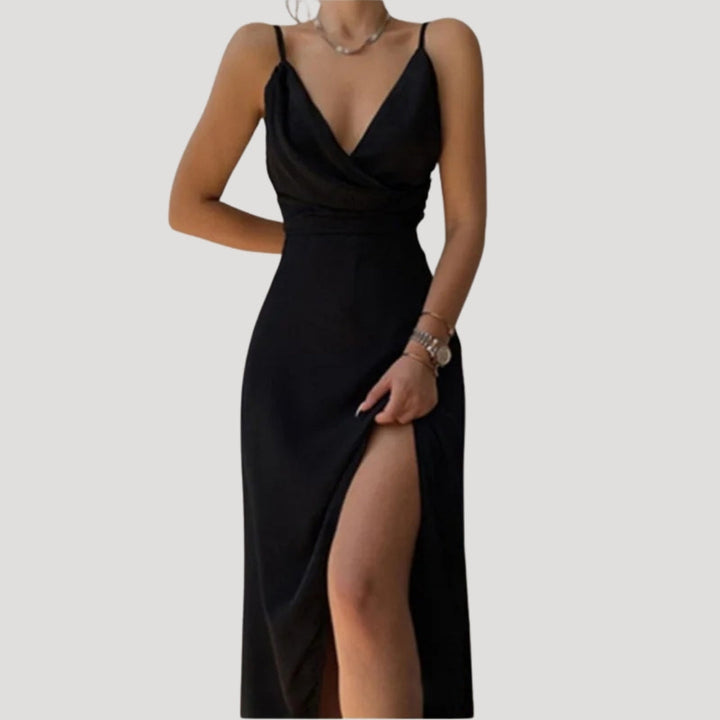 Damen Wickel Maxikleid in voller Länge, elegant und festlich. Mit Beinschlitz, ideal für Hochzeiten & besondere Anlässe.
