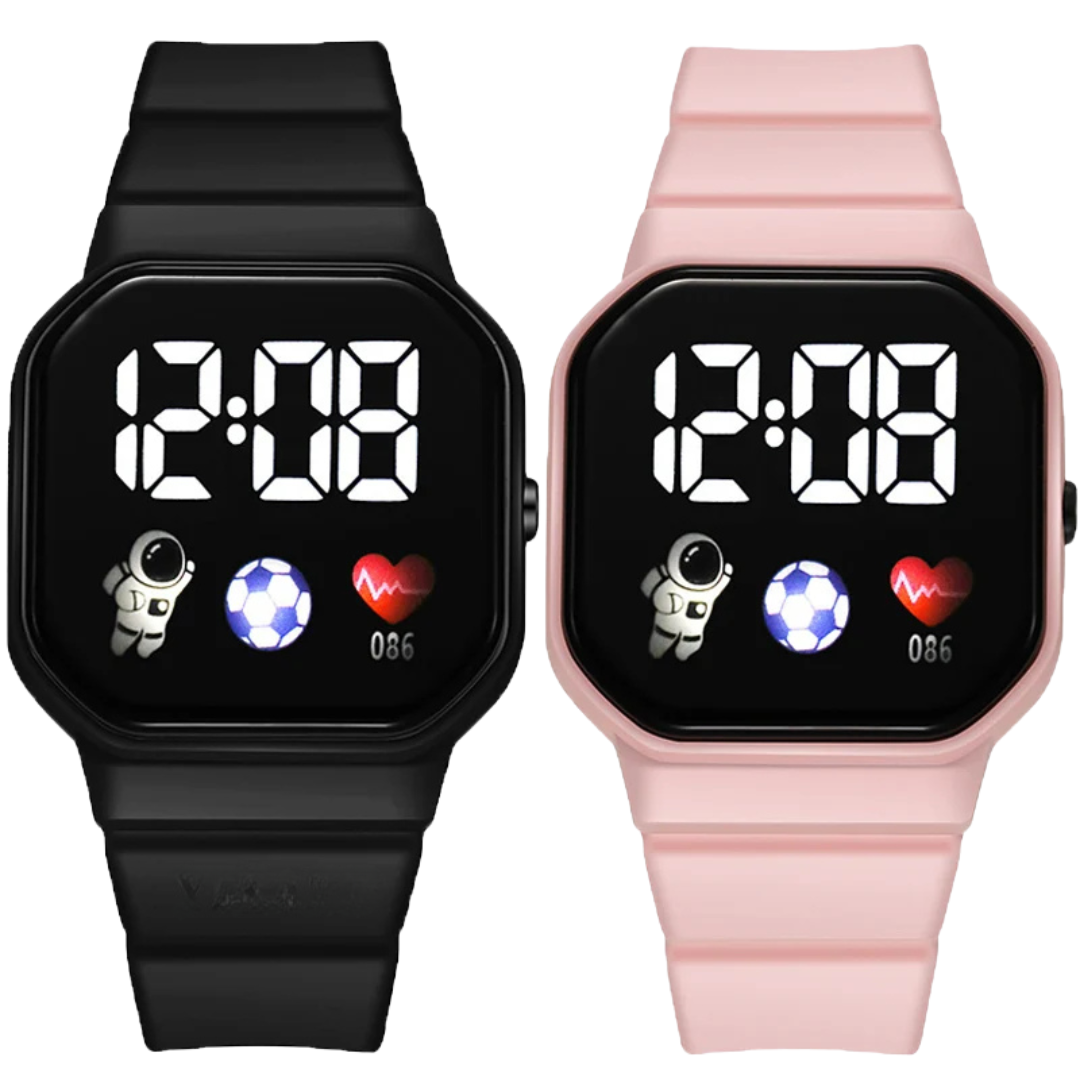 Kinderfreundliche digitale Uhr mit weichem Silikonarmband und heller LED-Digitalanzeige.