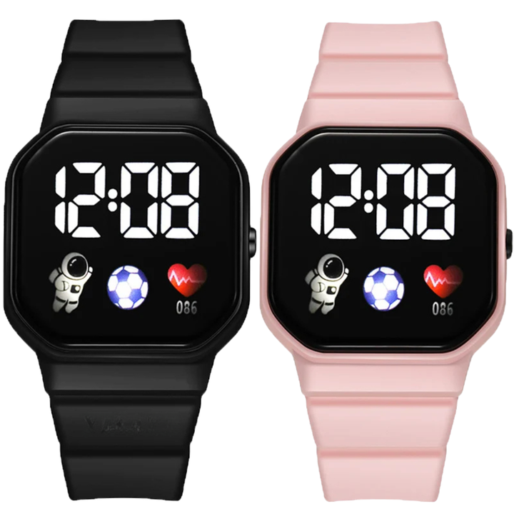Kinderfreundliche digitale Uhr mit weichem Silikonarmband und heller LED-Digitalanzeige.