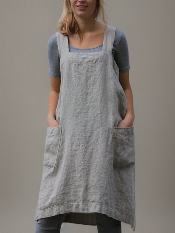 Damen Kochschürze mit bequemen Kreuzträgern, meliertes Design; schützt stilvoll in der Küche beim Kochen.